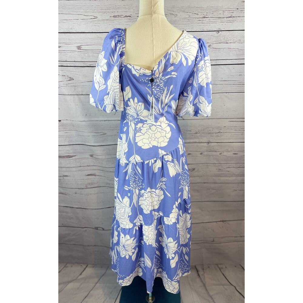NWT Style State Floral Midi Dress Women’s Size 10 Blue White Asymmetrical - Picture 4 of 7